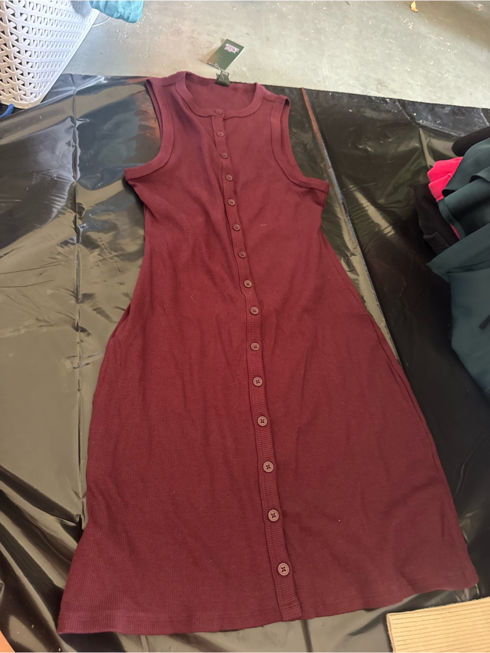 Sleeveless Button-Front Burgundy Knit Dress